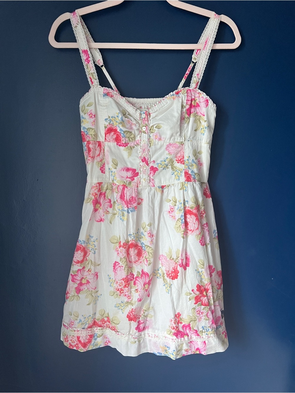 Abercrombie & Fitch Floral Babydoll Sundress Lace Trim Cotton Size M Cottage